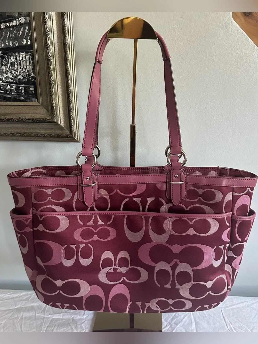 Coach Pink Gallery Optic Signature Y2K Tote
